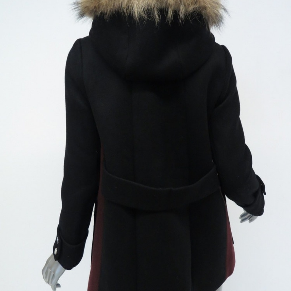 NEW Maje Ganxia Coat Fur-Trim Wool Black/Burgundy - Picture 4 of 7